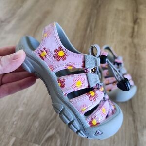 Keen Kids Pink and Gray Sandals with Yellow Flowers